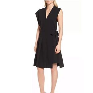 Lewit Nordstrom Asymmetric Sheath Wrap Dress Minimalist Quiet Luxury Sz 14 Black